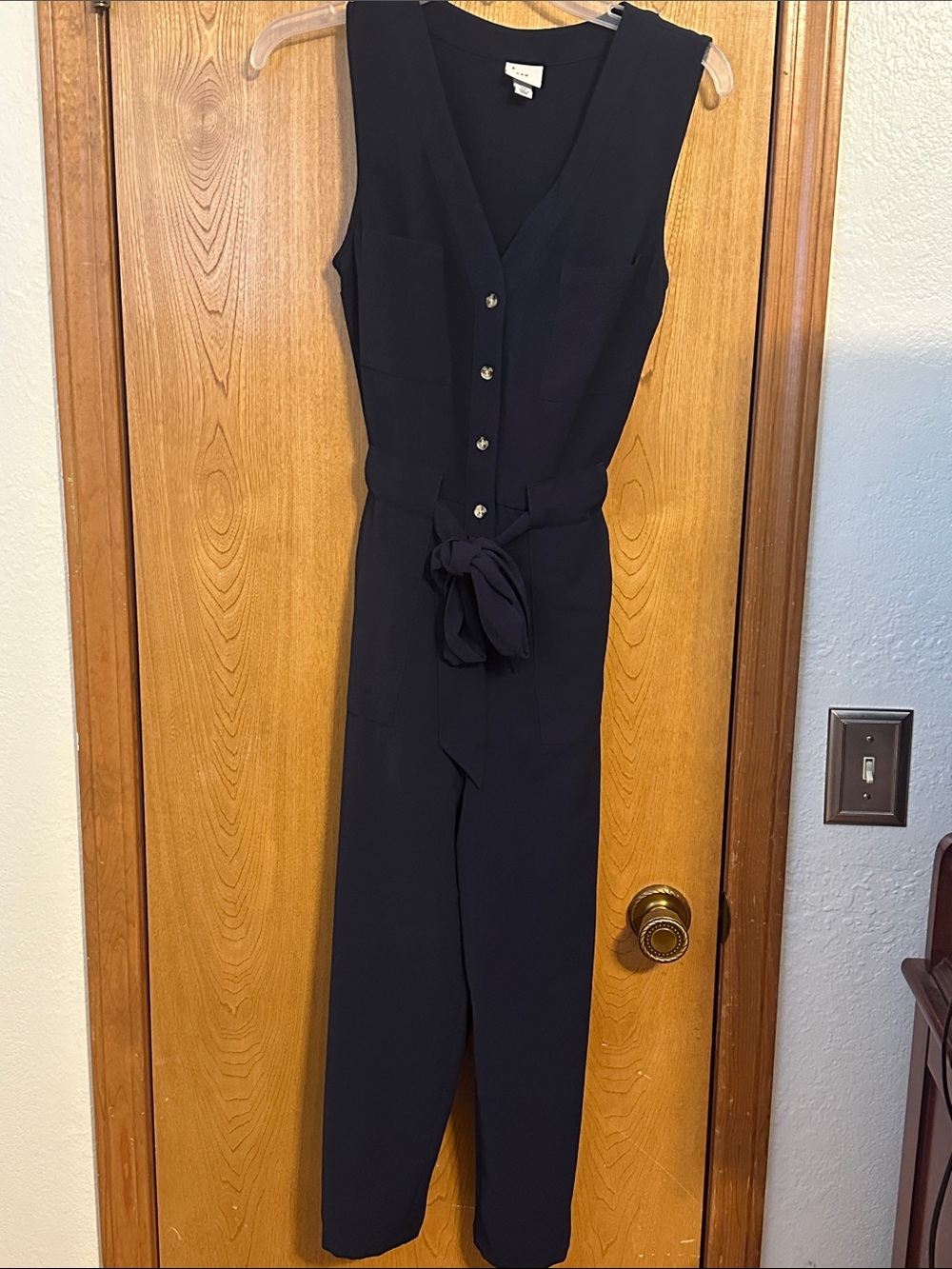 a new day Navy Sleeveless Button-Front Jumpsuit with Tie Waist
